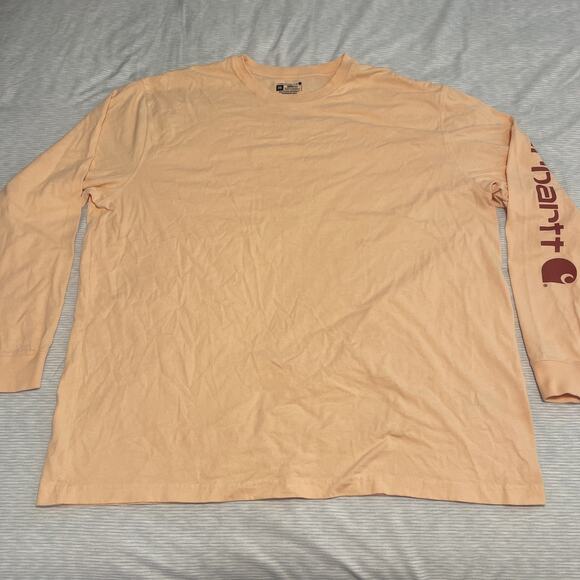 Carhartt Long Sleeve Logo T-Shirt Orange Size 2XL Loose Fit Heavyweight Graphic - Picture 3 of 6